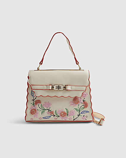 Cream Scallop Mini Charm Tote Bag