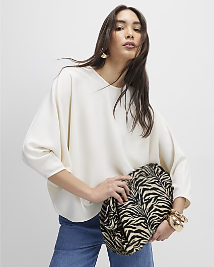 Cream Long Sleeve Batwing Top