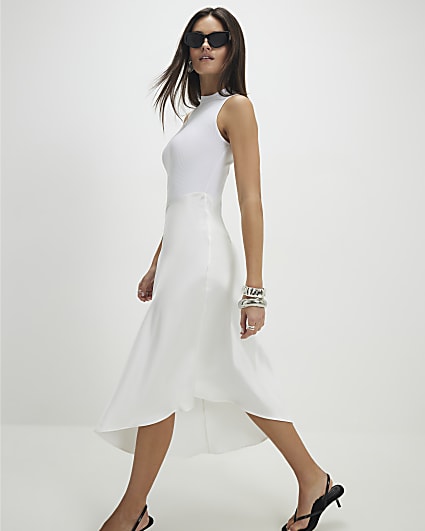 Cream Satin Hybrid Midi Dress