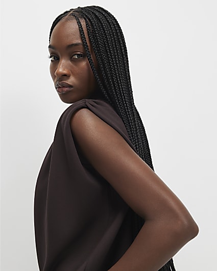 Brown Premium Short Sleeve Bubble Hem Top