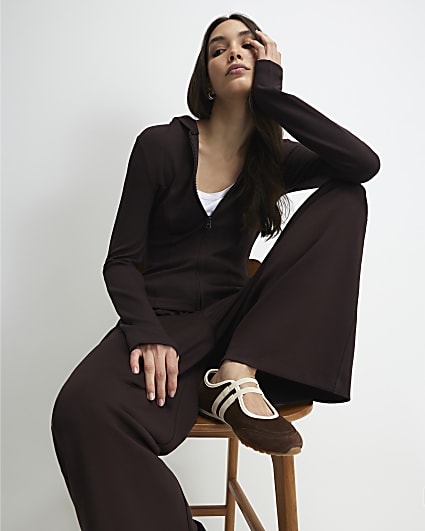 Brown Long Sleeve Premium Zip Through Hoodie