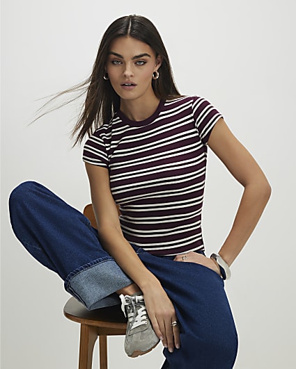 Red Stripe Fitted Rib T-Shirt