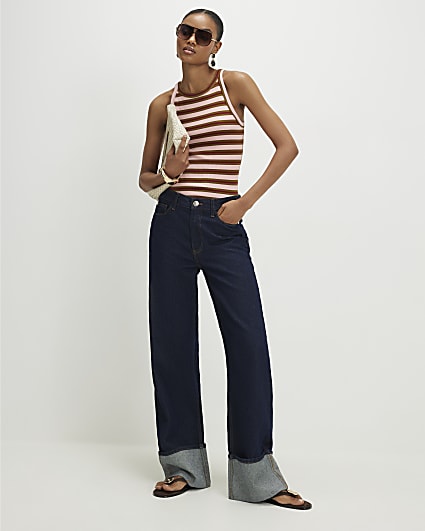 Pink Stripe Ribbed Strappy Cami