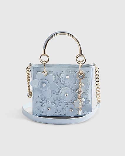 Blue Laser Cut Floral Tote Bag