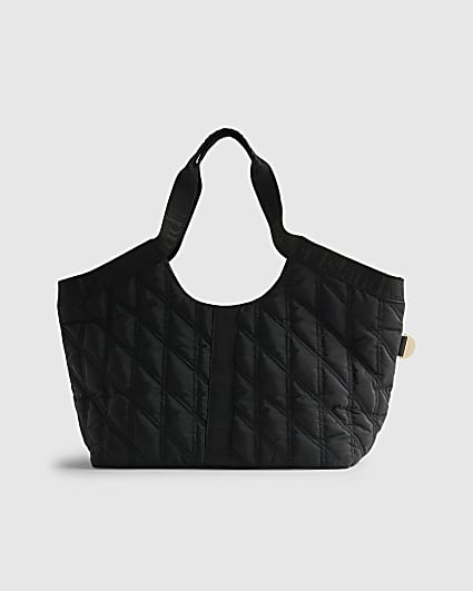 Black Padded Webbing Detail Shopper Bag