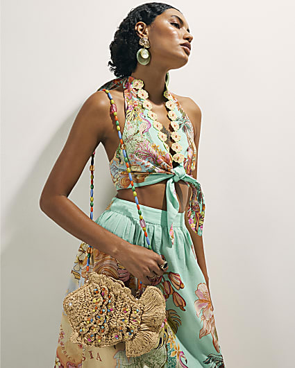 Beige Raffia Fish Crossbody Bag