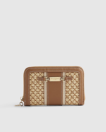Brown Raffia Monogram Purse