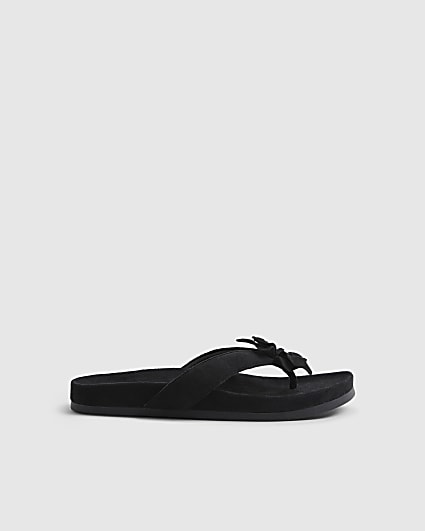Black Flower Toe Thong Sandals
