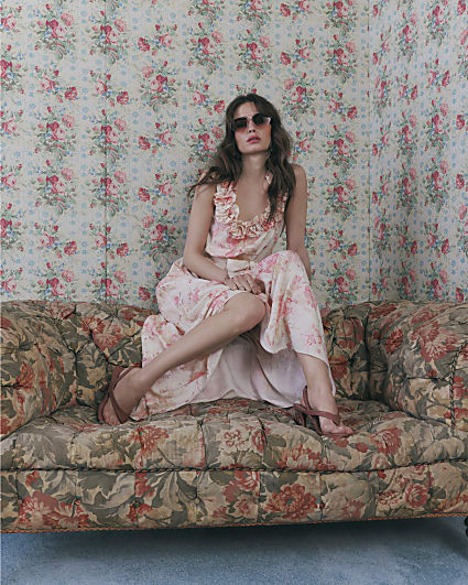 Beige Corsage Tiered Linen Blend Dress