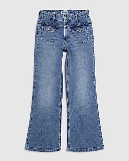 Petite Blue Double Yoke Relaxed Flare Jeans