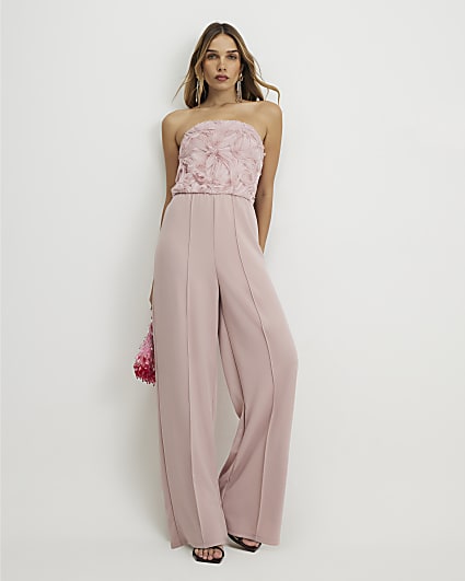Pink 3D Flower Bandeau Jumpsuit