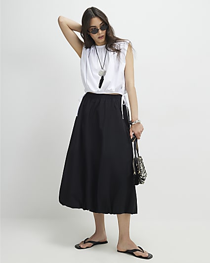 Black Bubble Hem Midi Skirt