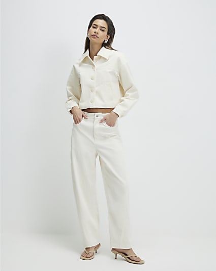 Cream Corduroy Barrel Leg Trousers