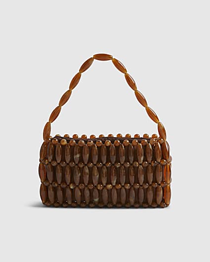 Brown Beaded Clutch Bag