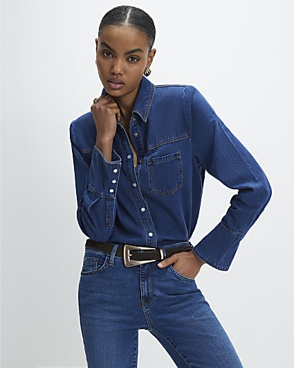 Blue Denim Shoulder Pad Shirt