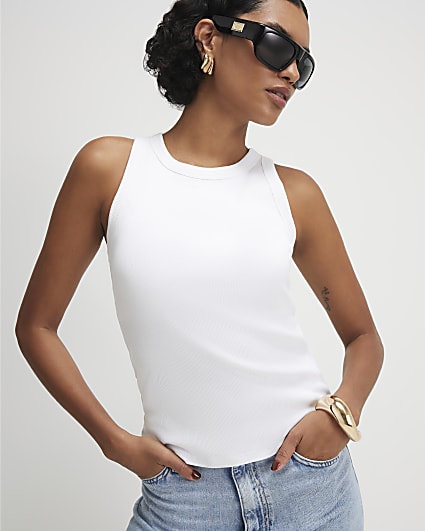 White Built In Bra Vest Top