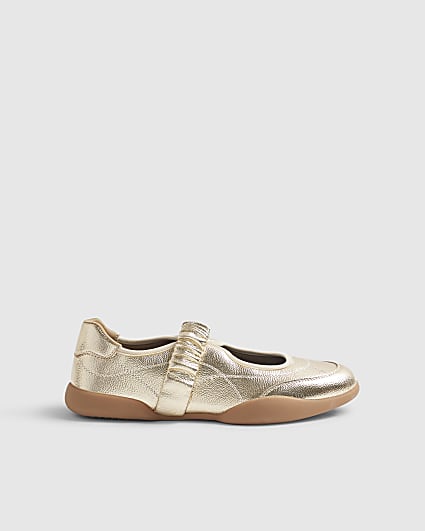 Gold Ruched Strap Sneakerina Ballet Trainers