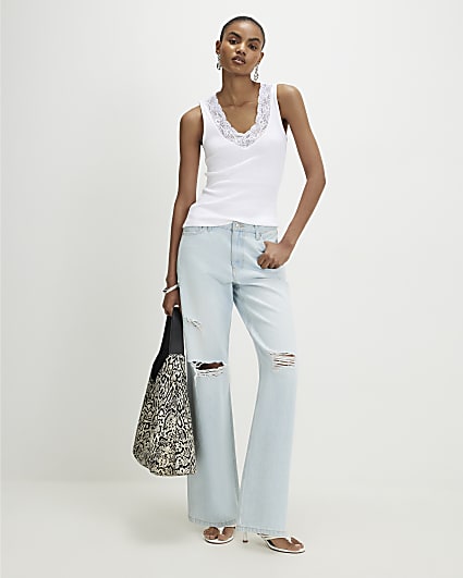 White Lace Trim Tank Top