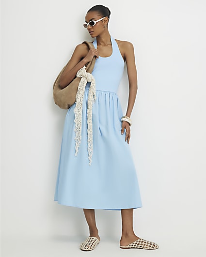 Blue Halter Neck Maxi Dress