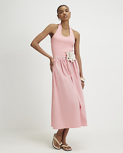 Pink Halter Neck Maxi Dress