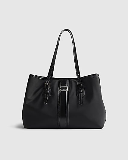 Black Nylon Buckle Handle Shopper Bag