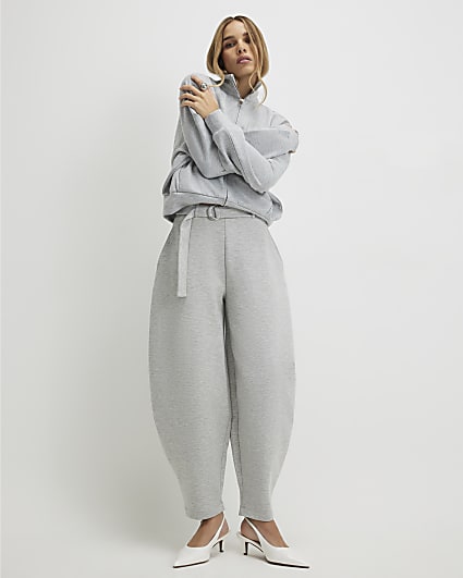 Grey Belted Balloon Leg Trousers