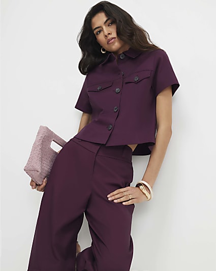Red Cotton Blend Boxy Fit Shirt