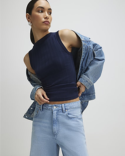 Navy Cotton Ribbed Tank Top