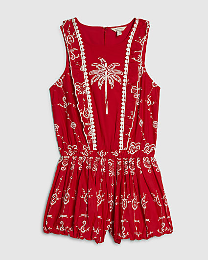Petite Red Tropical Broderie Playsuit