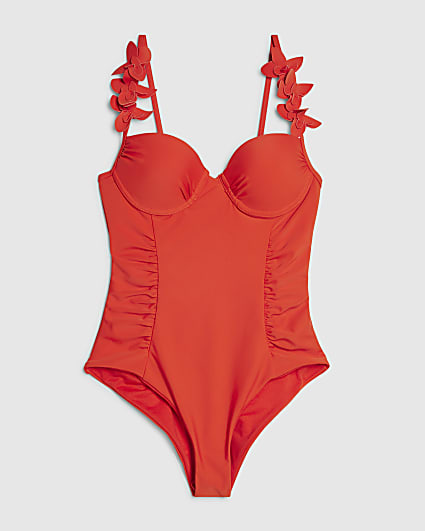 Red Flower Detail Swimsuit