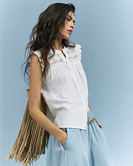 White Lace Yoke Blouse