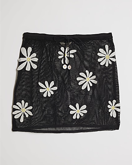 Black Daisy Crochet Skirt