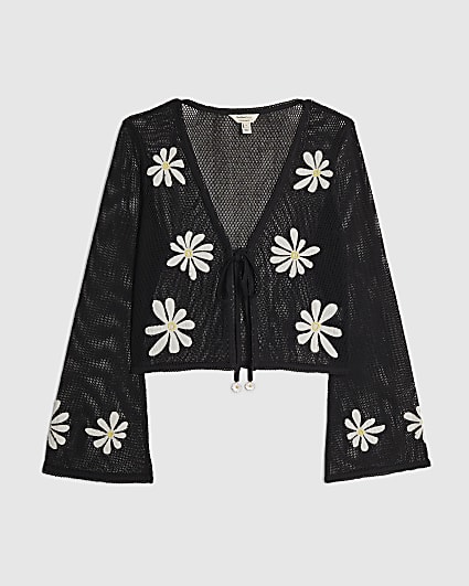 Black Daisy Crochet Cardigan