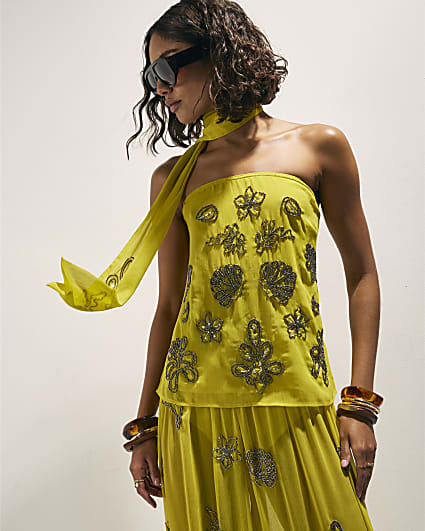 Yellow Embellished Bandeau Top