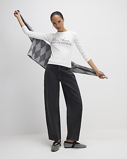 Cream Long Sleeve Dear Santa Fitted Top