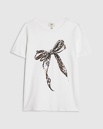 Petite White Animal Print Bow T-shirt