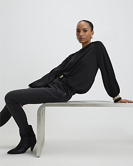 Black Bubble Hem Blouse