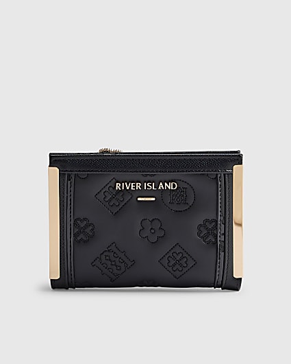 Black Quilted Monogram Print Fold Out Purse