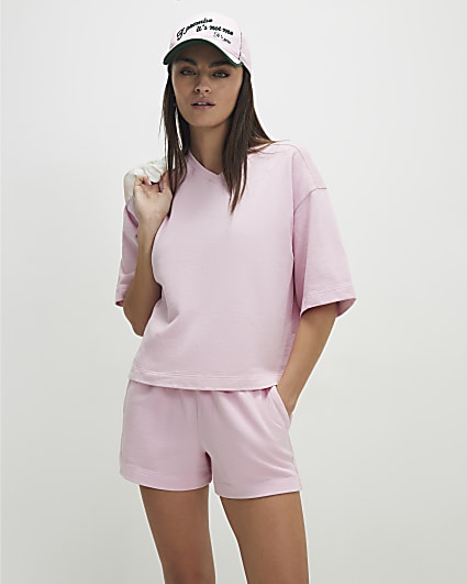 Pink Cotton Short Sleeve Loopback T-shirt