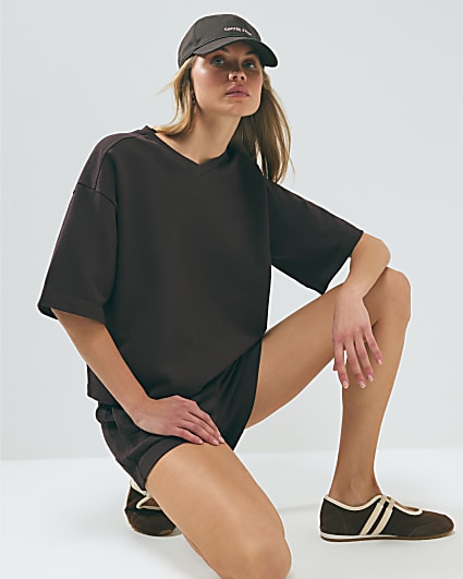 Brown Cotton Short Sleeve Loopback T-shirt