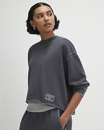 Grey Long Sleeve Burnout Sweatshirt