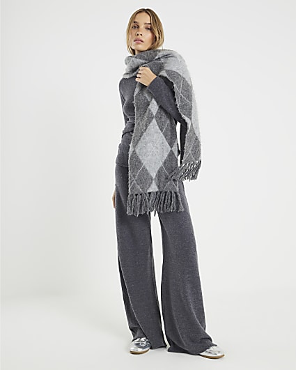 Grey Cosy Wide Leg Trousers