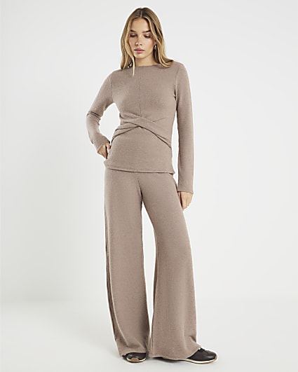 Brown Cosy Wide Leg Trousers