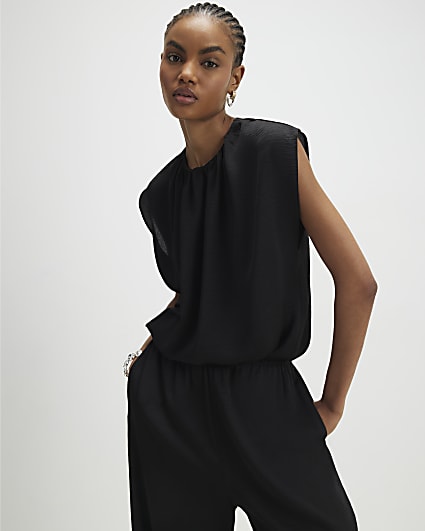 Black Sleeveless Bubble Hem Top