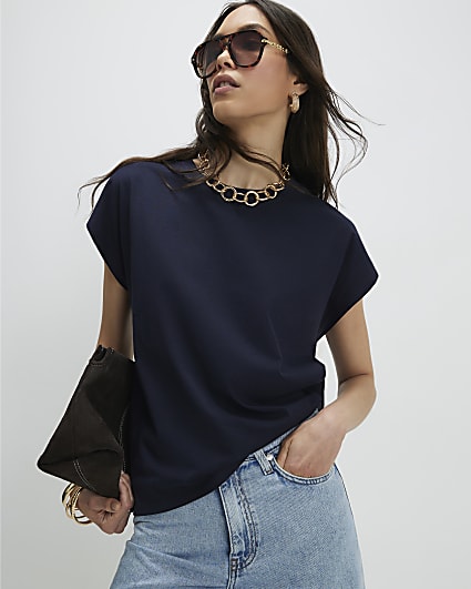 Navy Cotton Short Sleeve Sleeve T-shirt