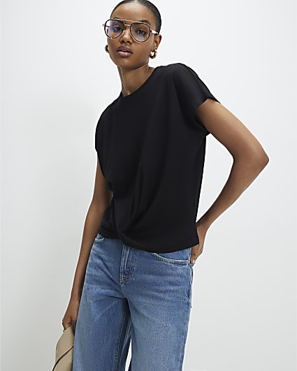 Black Short Sleeve Twist Front T-shirt