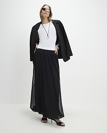 Black Mesh Bubble Hem Midi Skirt