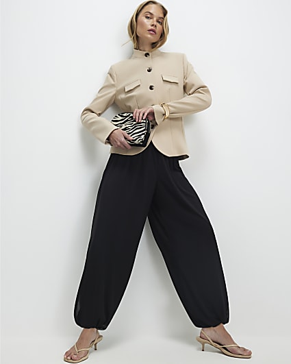 Black Mesh Bubble Hem Balloon Trousers