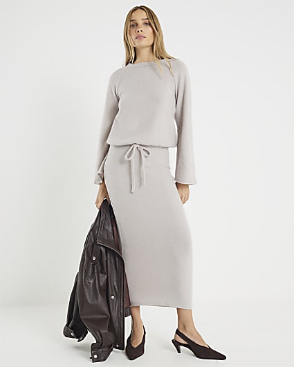 Beige Cosy Long Sleeve Bubble Hem Ribbed Top