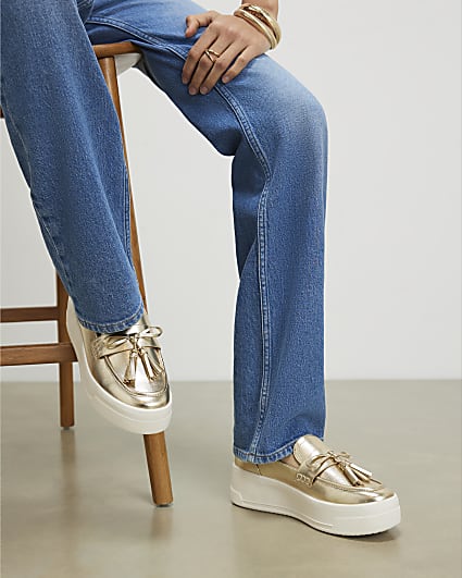 Gold Fringe Platform Slip On Trainers